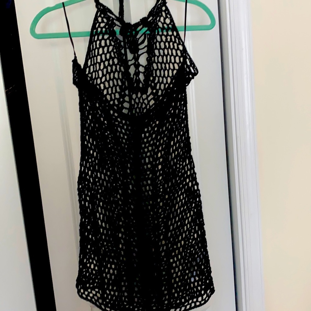 Black crochet halter dress/cover up